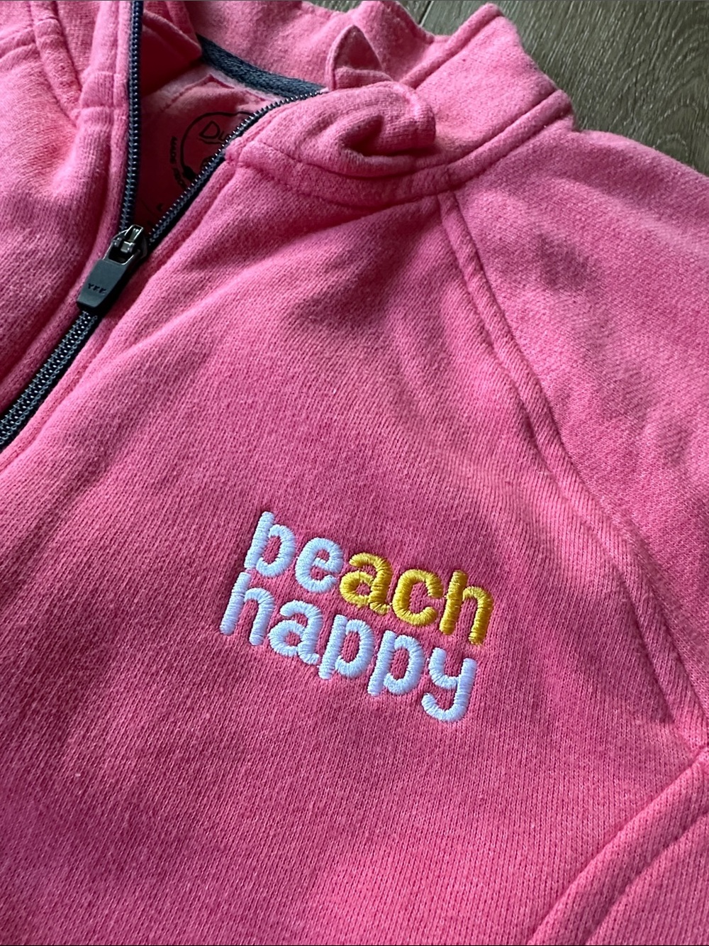 Women’s Pink “Beach Happy” Half Zip Fleece Pullover Size Large